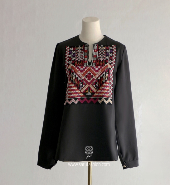 Beersheba black hand-embroidered blouse